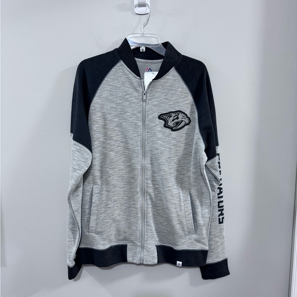 NWT Majestic NHL Nashville Predators Gray and Black Zip-Up Jacket. Size M - Picture 1 of 7